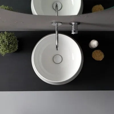 Lavabo da appoggio in ceramica bianco lucido tondo 42 cm  Aris