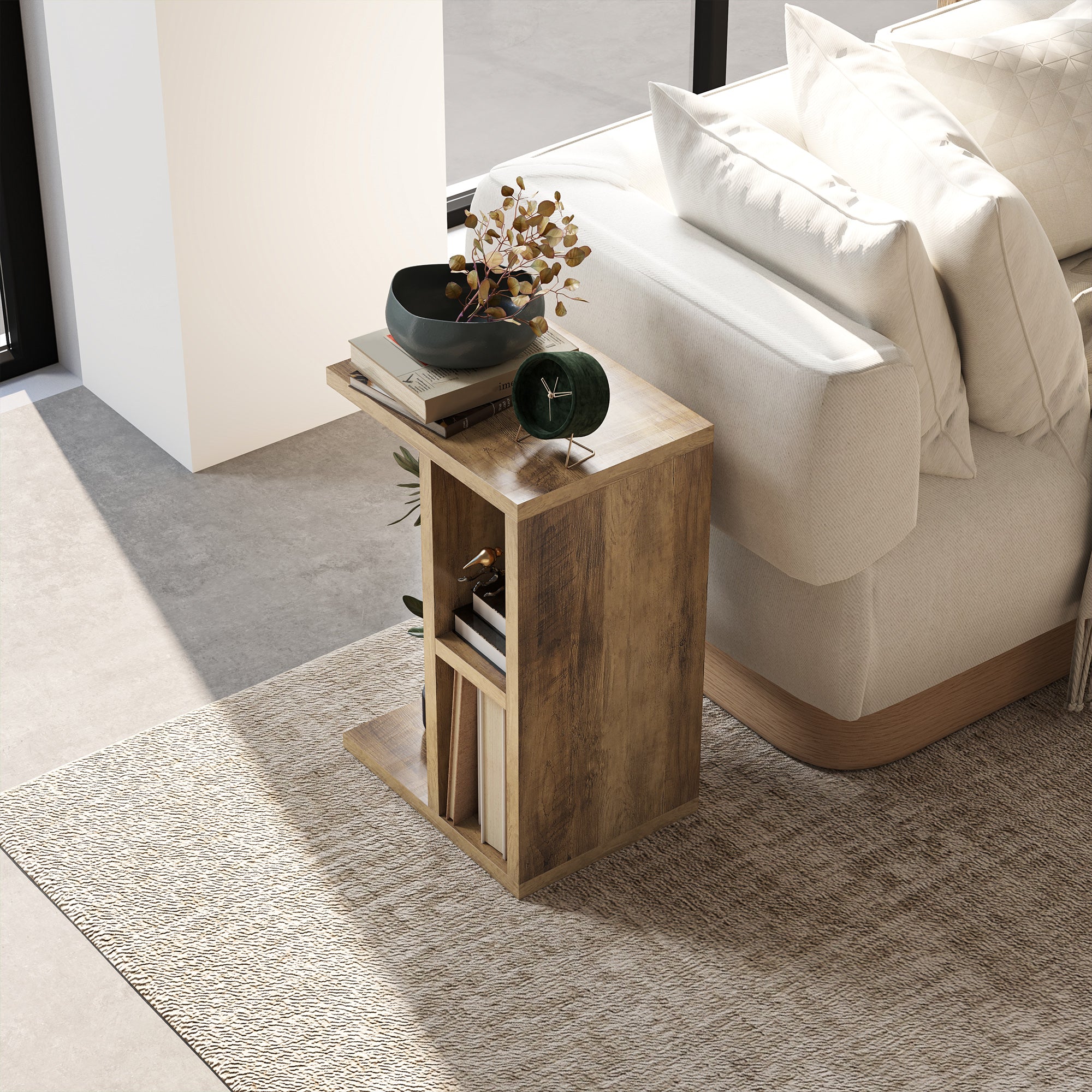 Tavolino da Salotto a Forma di C 40x30x60 cm con 3 Ripiani Marrone