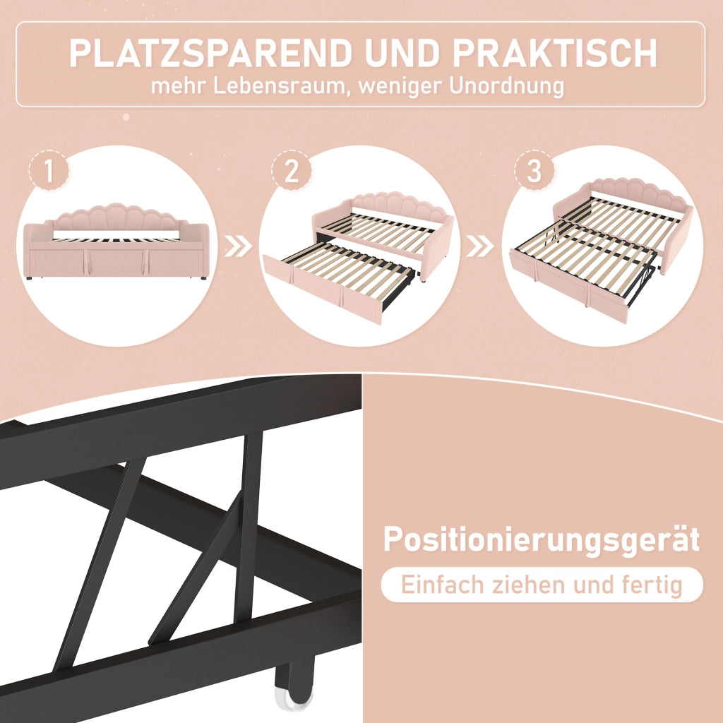 Letto imbottito pieghevole con luci LED 90x200 cm velluto rosa