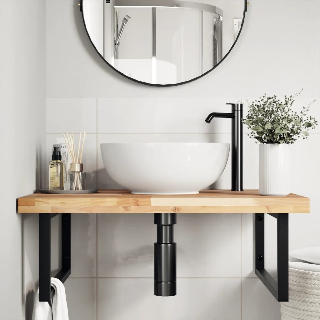 vidaXL Ripiano a Parete per Lavabo in Acciaio e Massello di Acacia