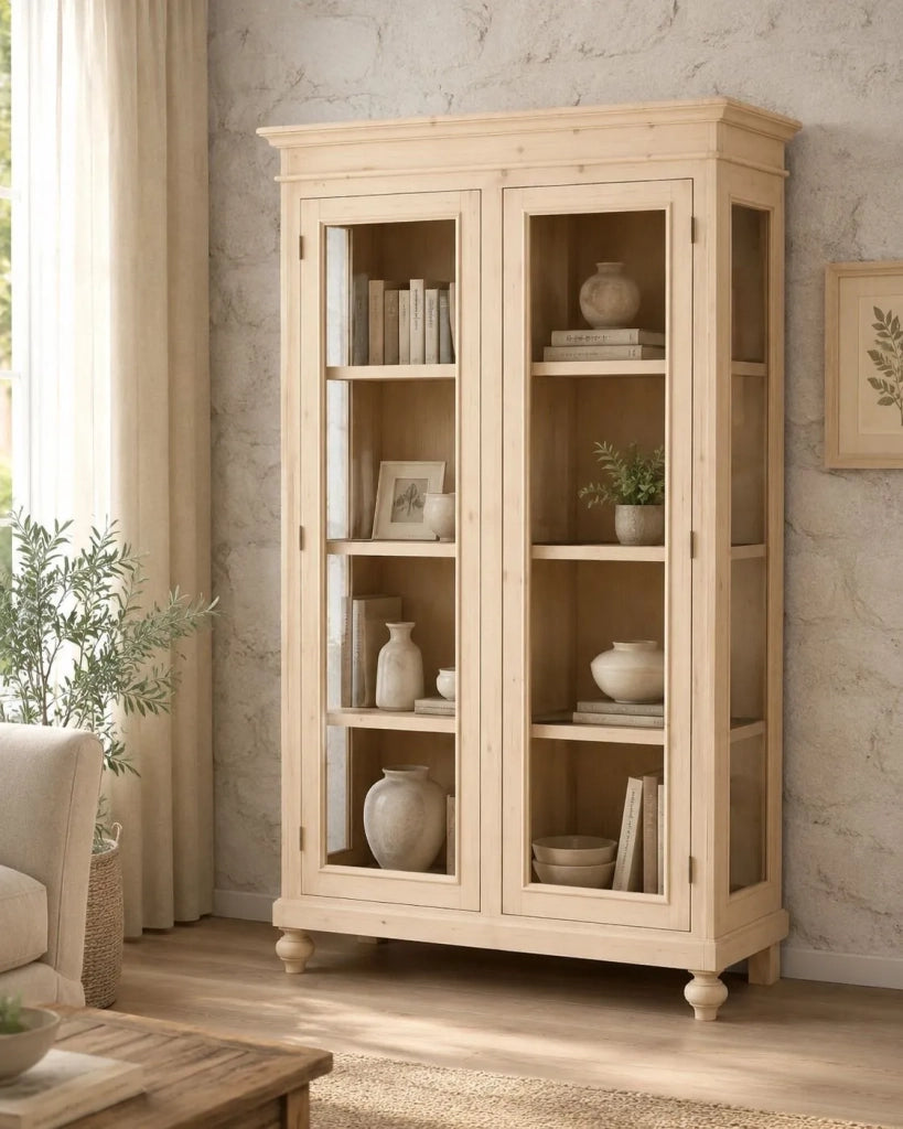 Vetrina classica 2 porte in legno grezzo l.111 p.42 h.192 (1511) - Mobili 2G