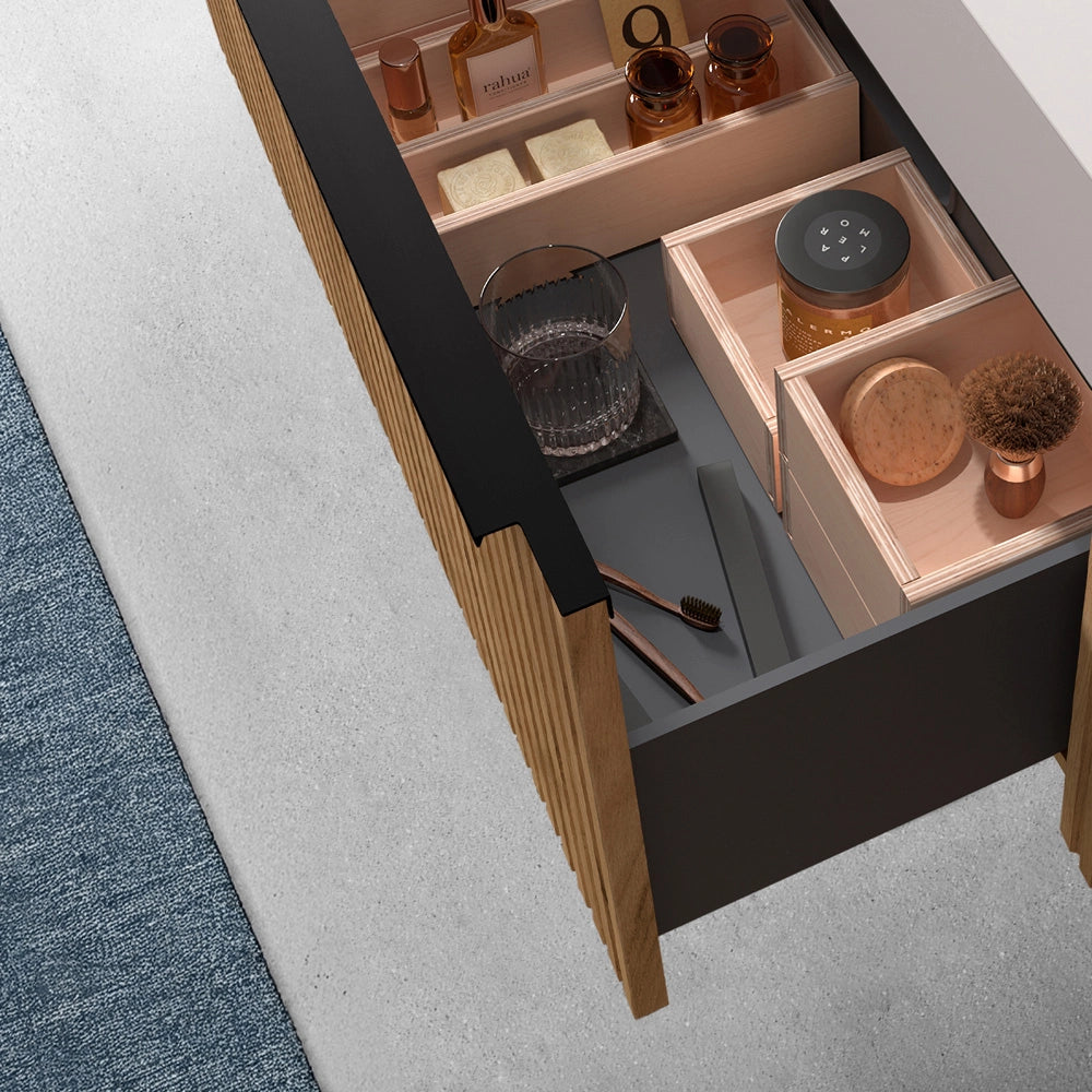 Mobile bagno sospeso 100 cm rovere africa cannettato con cassetto e lavabo Nara