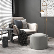 Pouf contenitore rotondo con coperchio ribaltabile in tessuto effetto lino grigio Ø56 x 42 cm