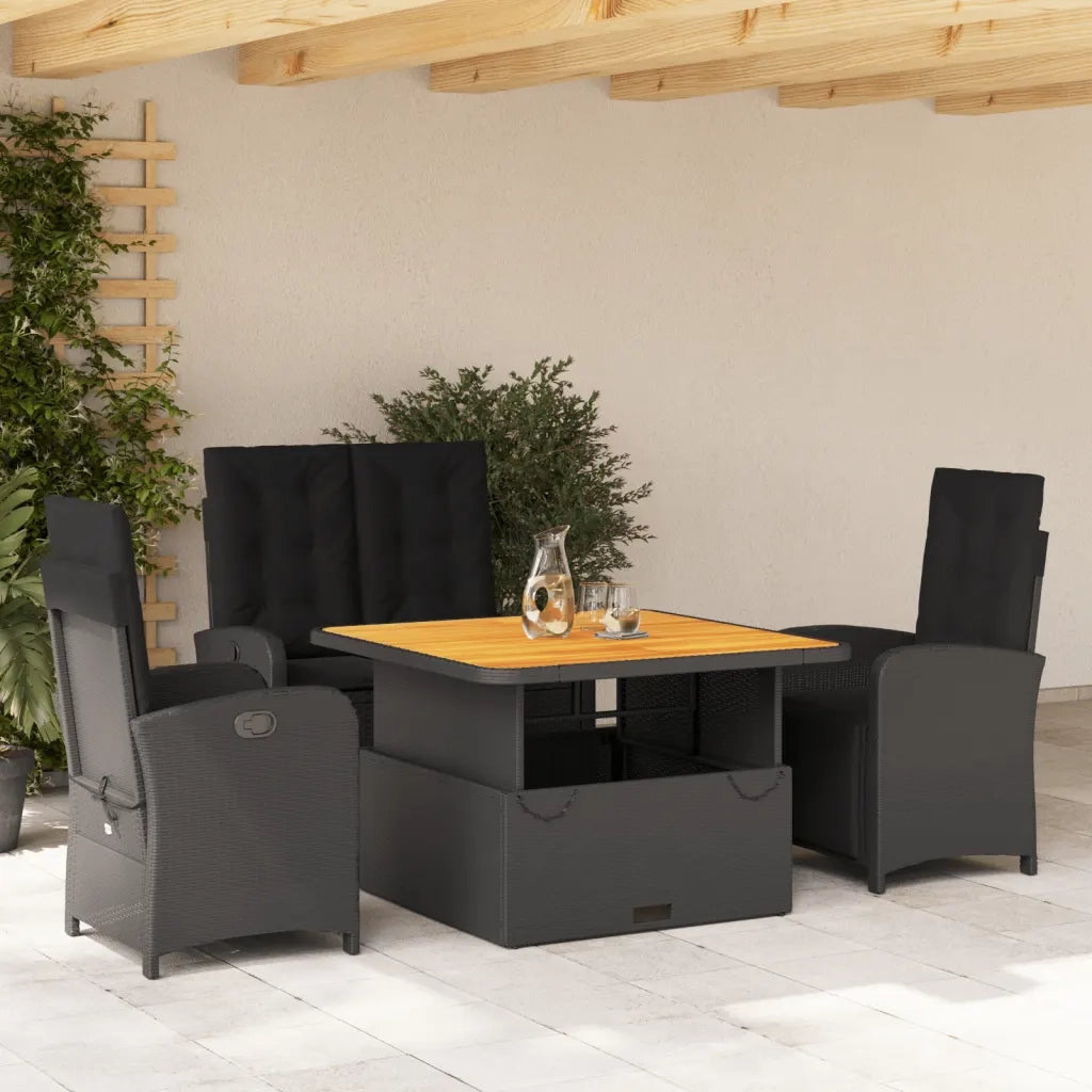 Set da Pranzo da Giardino 4 pz con Cuscini Nero in Polyrattan 3277333