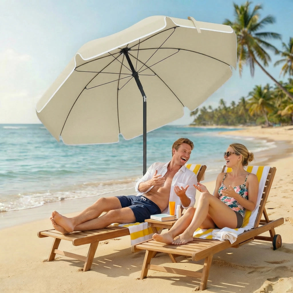 Ombrellone da spiaggia pieghevole idropellente ?150 cm con ancoraggio di sabbia regolabile e inclinazione Beige