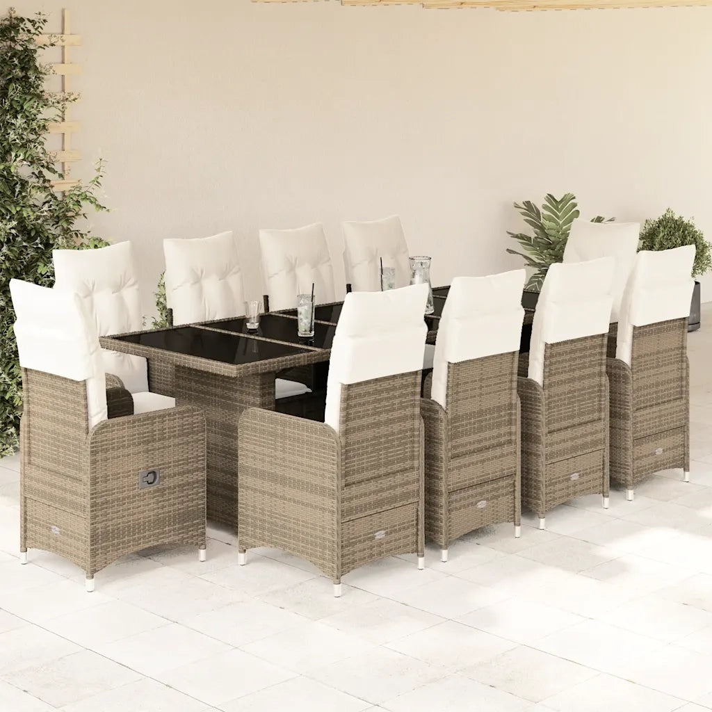Set BistrÃ² da Giardino 11 pz con Cuscini in Polyrattan Beige