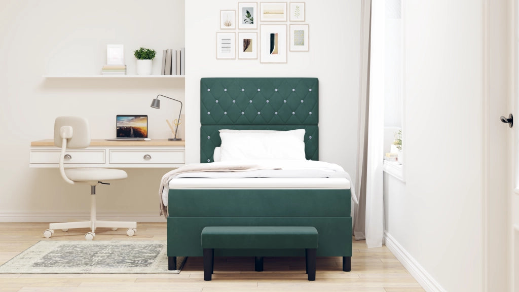 Letto Box Spring con Materasso e Panca Verde Scuro 120x200 cm Velluto