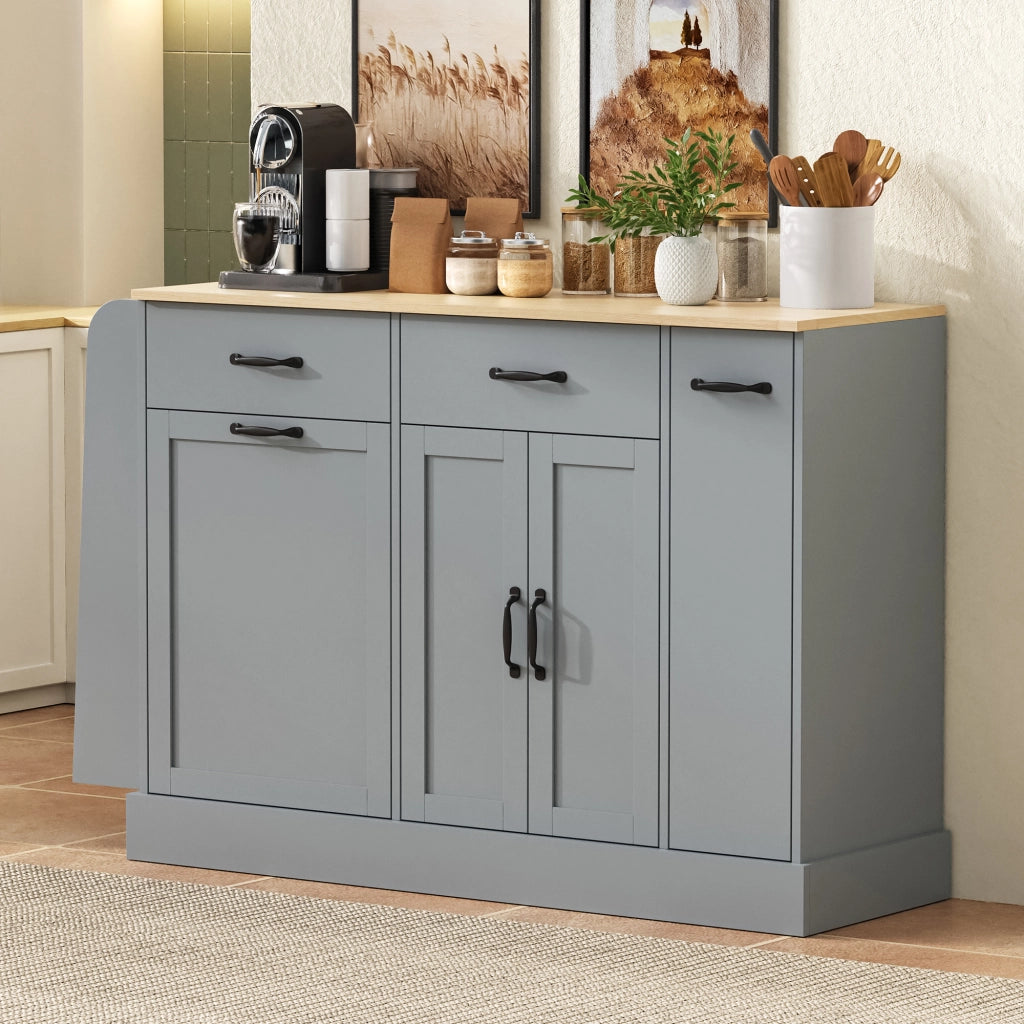 Credenza con vani aperti e scomparto per bidone - per cucina e sala da pranzo - 133.5×40×86 cm - grigio