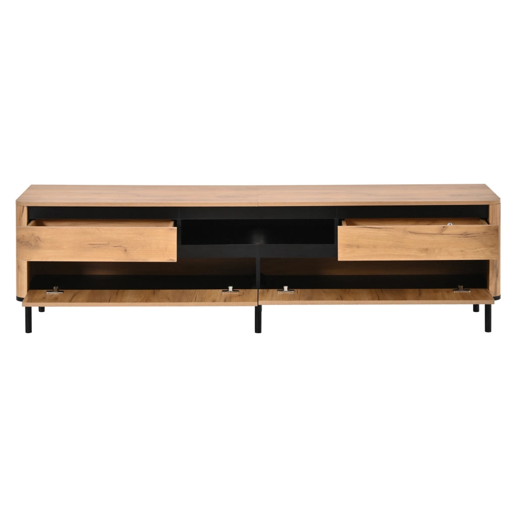 Mobile TV con 2 cassetti e 2 ante a ribalta; passacavi; per soggiorno 180×40×52 cm in MDF nero e rovere