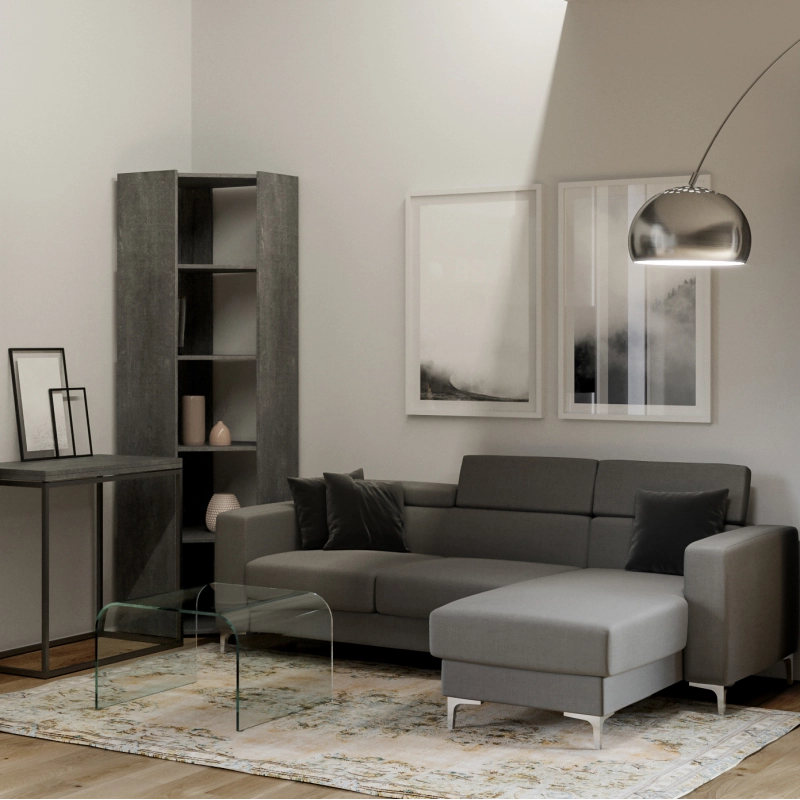 Composizione Libreria Kato Angolo 6 Ripiani 2 fianchi + 2 fasce retro - Cemento,A