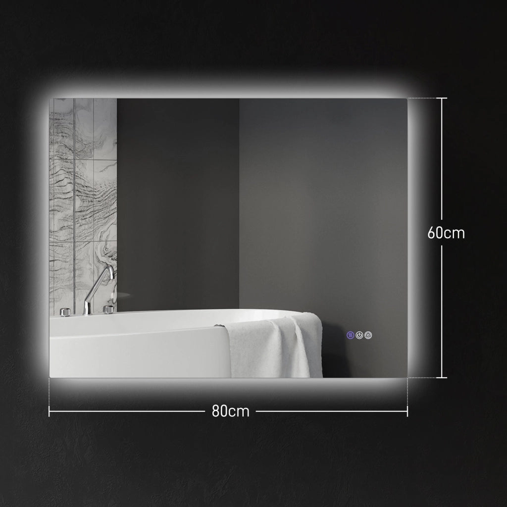 Specchio da Bagno Antiappannamento Retroilluminato LED Luminosità Regolabile 80x60x4 cm
