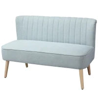 Divano 2 Posti Moderno in Tessuto Senza Braccioli con Gambe in Legno, 117x56.5x77 cm, Celeste