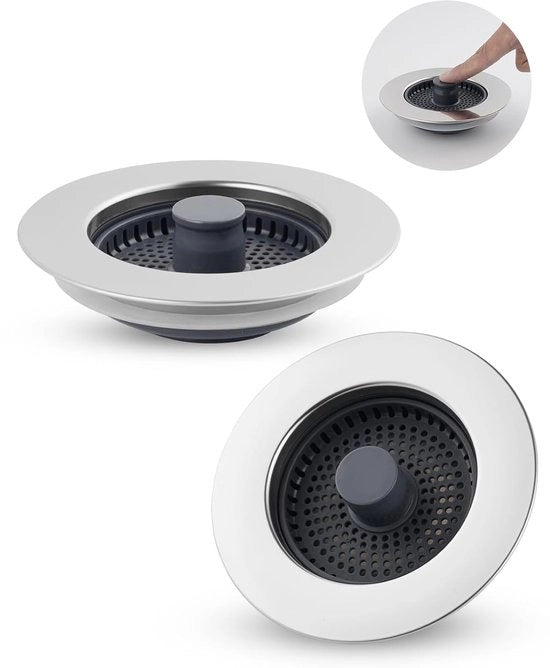 Filtro per cucina migliorato - 3-in-1 stopper per scarico - sostituzione per cattura rifiuti alimentari - adatto per tubi di scarico 70 mm-86 mm - profondità > 22 mm Filtro per scarico