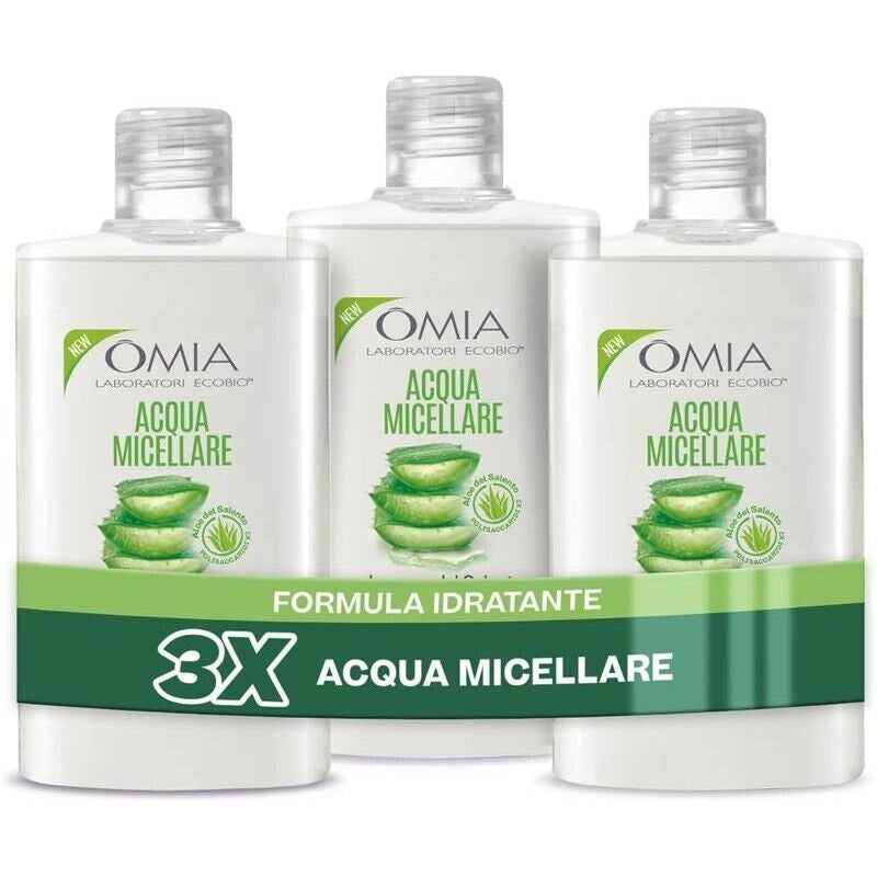 OMIA SET 3 PZ ACQUA MICELLARE VISO ALOE VERA STRUCCANTE IDRATANTE ED EQUILIBRANTE TUTTI I TIPI DI PELLE 400 ML