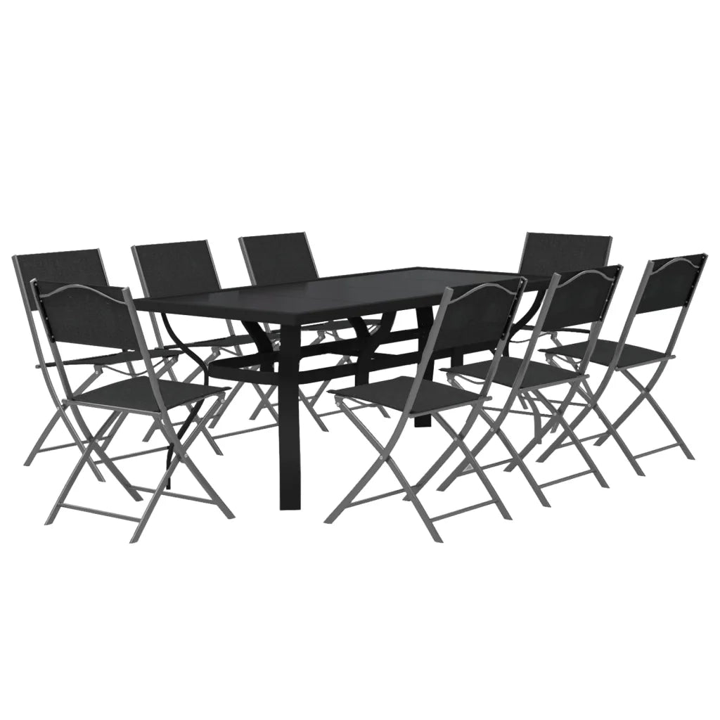 Set da Pranzo da Giardino 9 pz Grigio e Nero