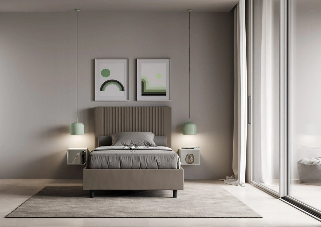 Letto Matrimoniale Francese 140x200 cm con Rete e Contenitore Goya Cappuccino