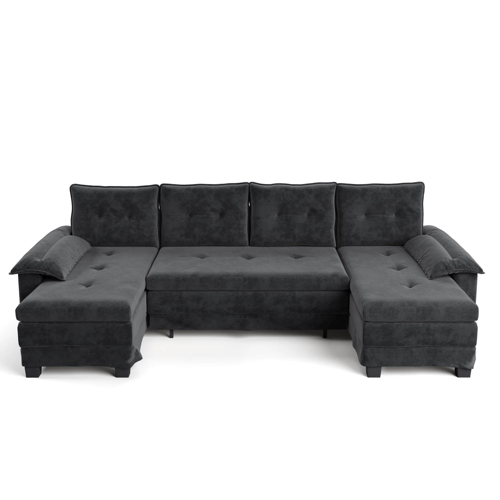 Divano Angolare a U con Letto Estraibile e USB ¨C Xylo ¨C Grigio, Modulare, 278 cm