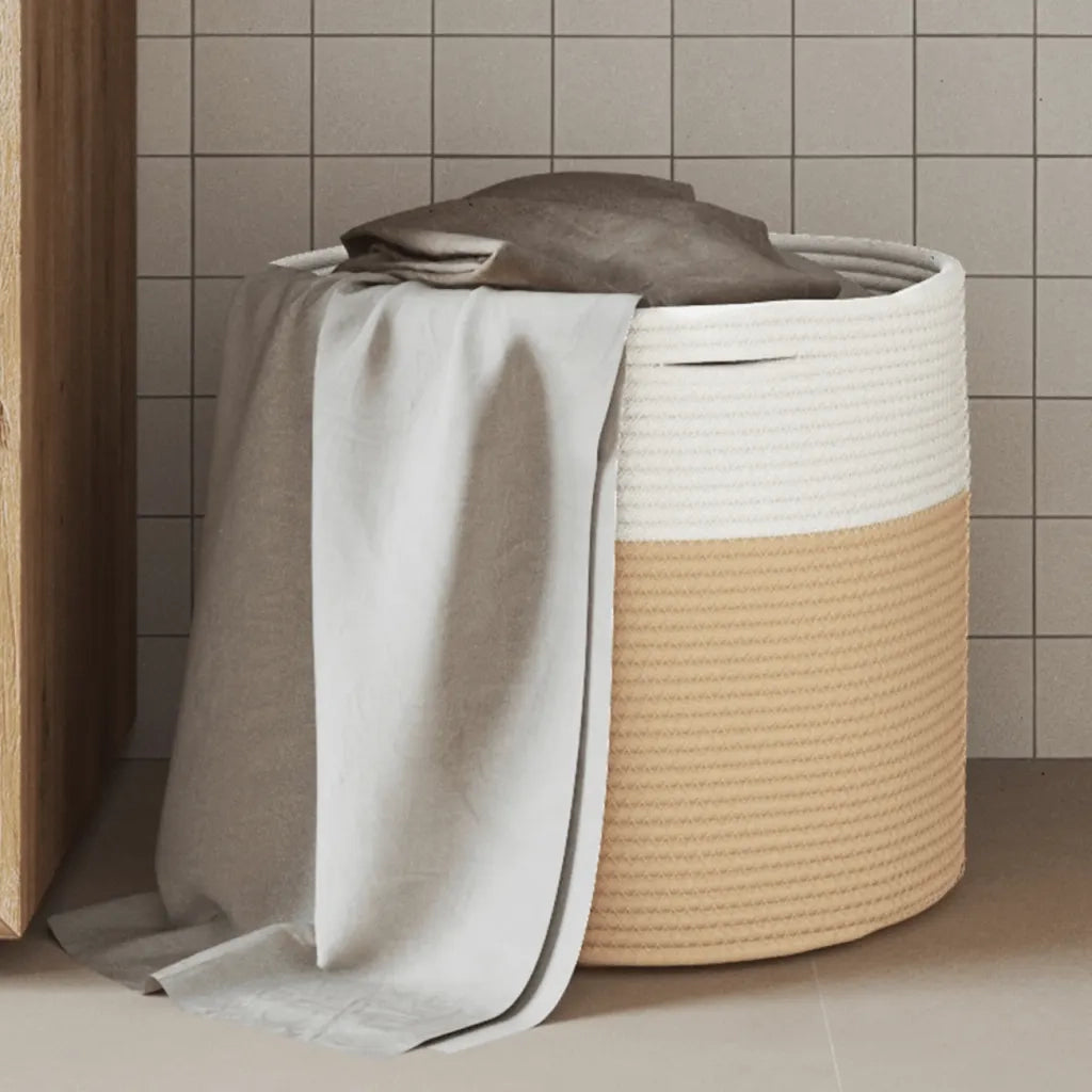 Cestino Portaoggetti Beige e Bianco ?40x35 cm in Cotone CFW2182349
