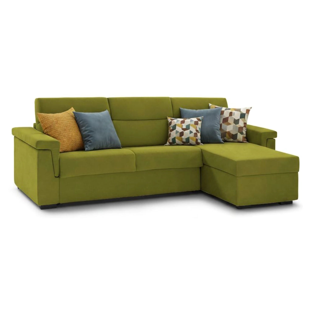 Ganzaria, Divano Letto con Penisola Sfoderabile Made in Italy, 285x160 cm Verde