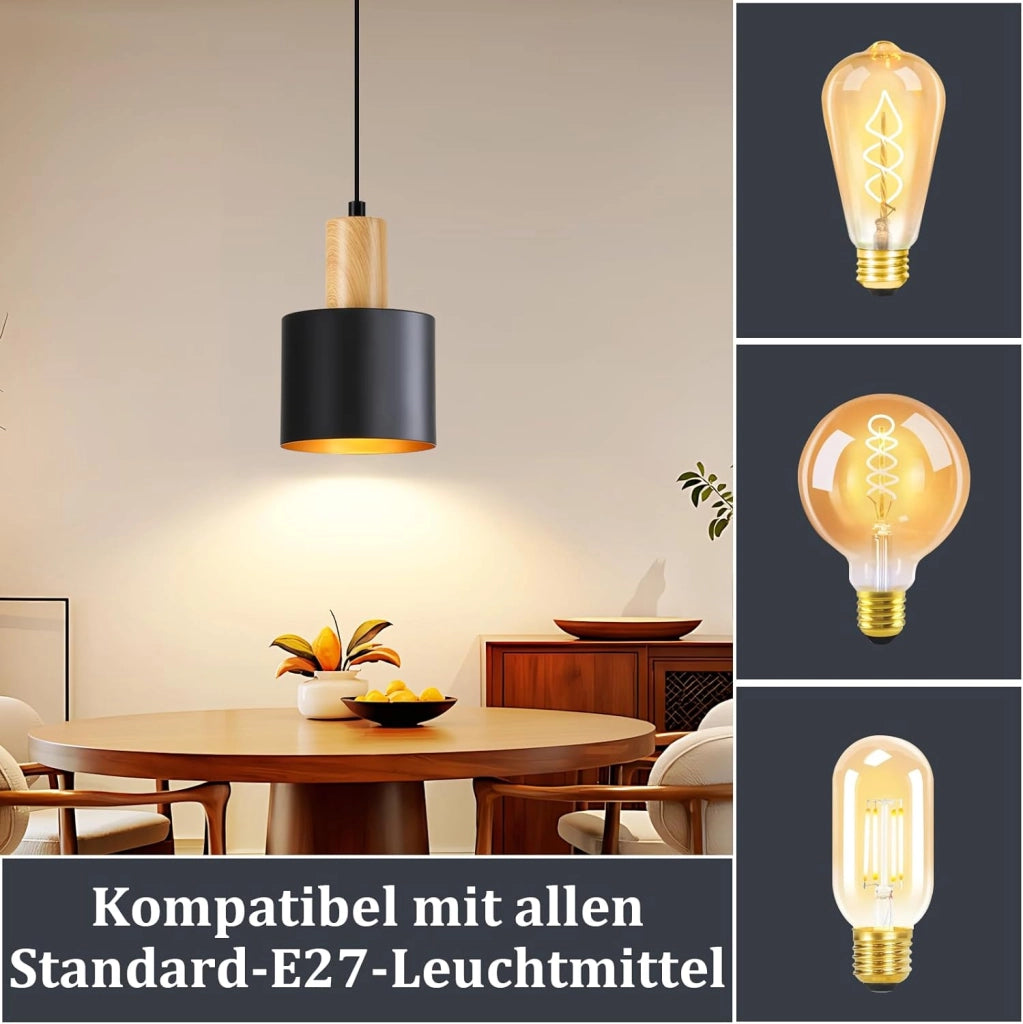 ZMH Lampada a sospensione da cucina retrò E27 40W nero e oro altezza regolabile per isola cucina o zona pranzo