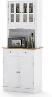 Mobile Dispensa da Cucina, Armadio di Stoccaggio Autonomo con Credenza e 2 Cassetti, Ripiani Regolabili, Ampio Spazio per Forno a Microonde, 2 Colori, 68,5 cm x 40,5 cm x 170 cm (Bianco)
