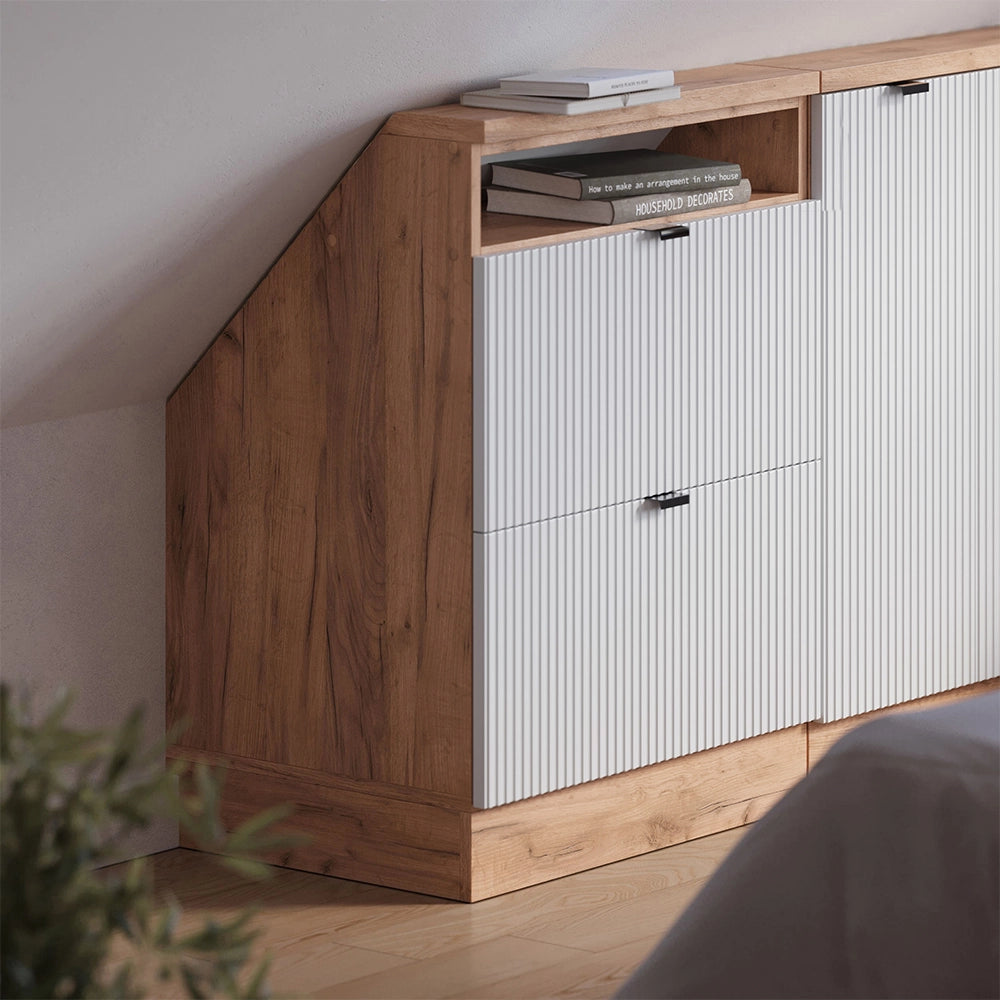 Mobile sottotetto Rion Ondulazione bianca/Rovere dorato 60 x 83.8 cm con 2 cassetti Vicco