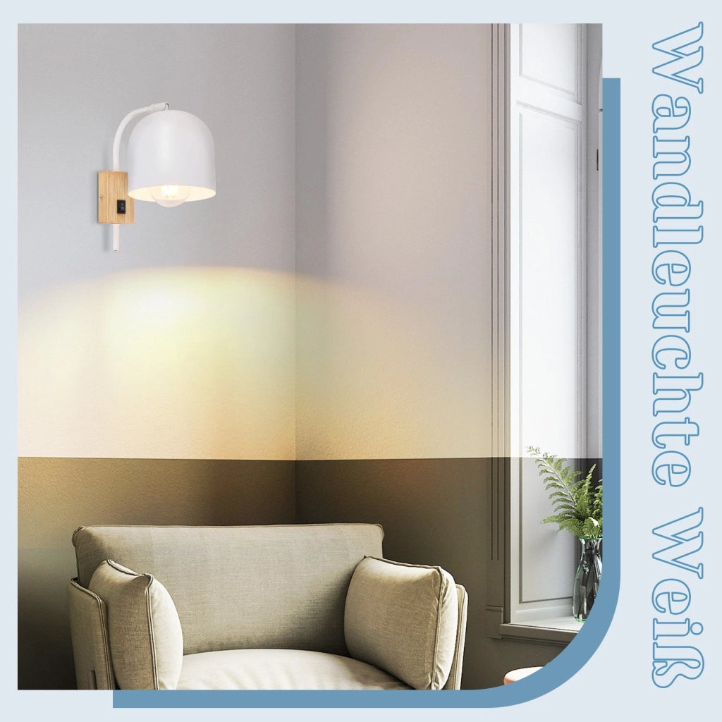 ZMH Applique con interruttore Applique da corridoio bianca E27 a una testa 330° (lampadina non inclusa)