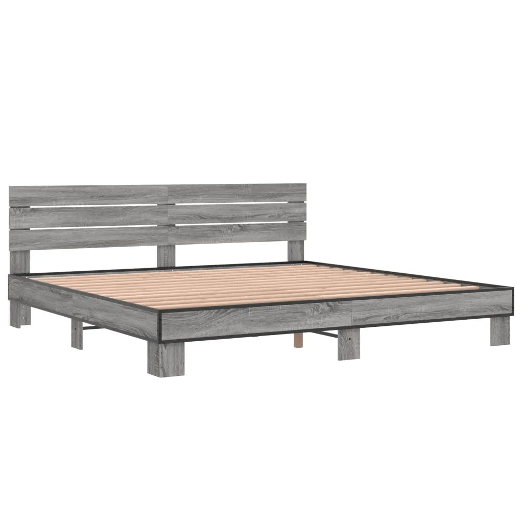Letto matrimoniale | Letto per adulti | Giroletto Grigio Sonoma 200x200 cm in Legno Multistrato Metallo