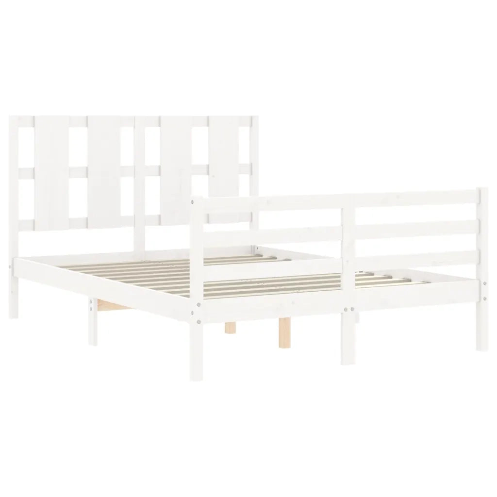 Giroletto con Testiera-Struttura Letto con testiera Bianco 140x190 cm in Legno Massello 756278