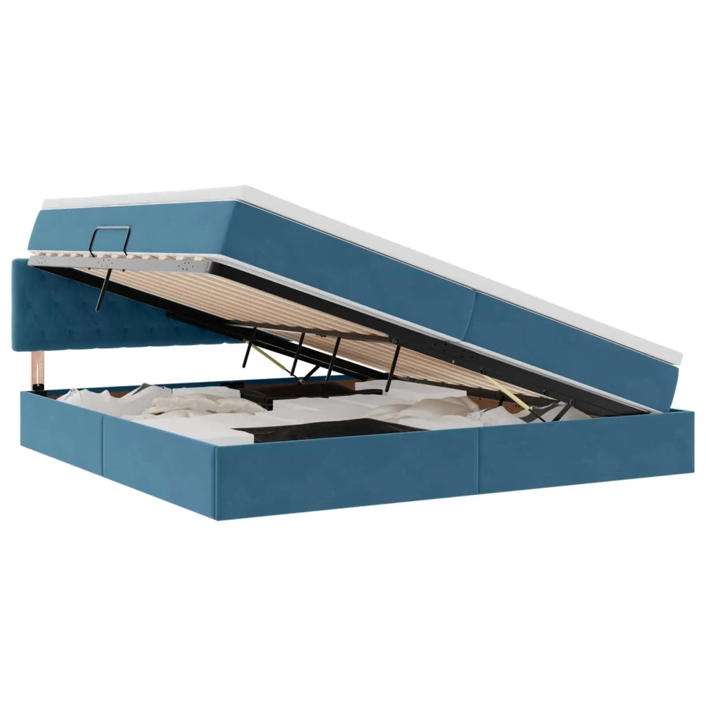 Letto con contenitore e LED Blu Scuro 200 x 200 cm Velluto 3371479