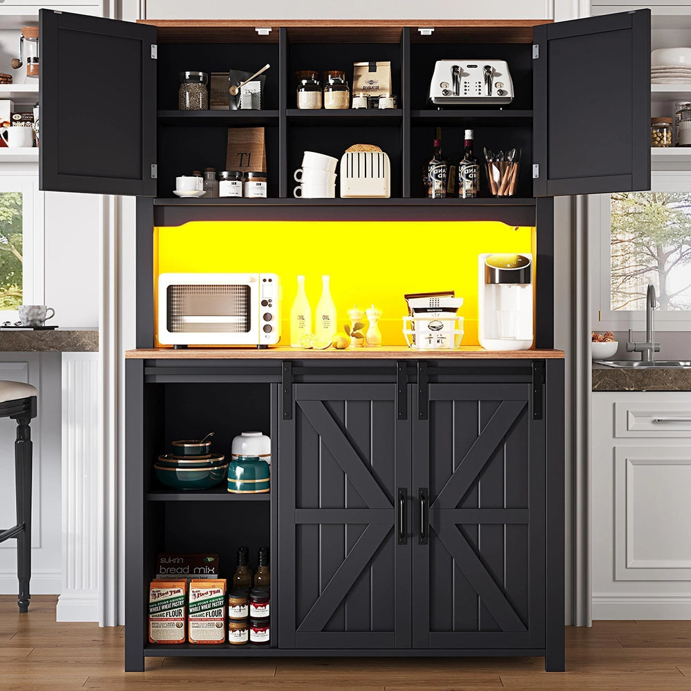 Armadio da cucina con ante scorrevoli - Xylo - 115x40x174,7 cm - Nero/Bianco - Illuminazione LED