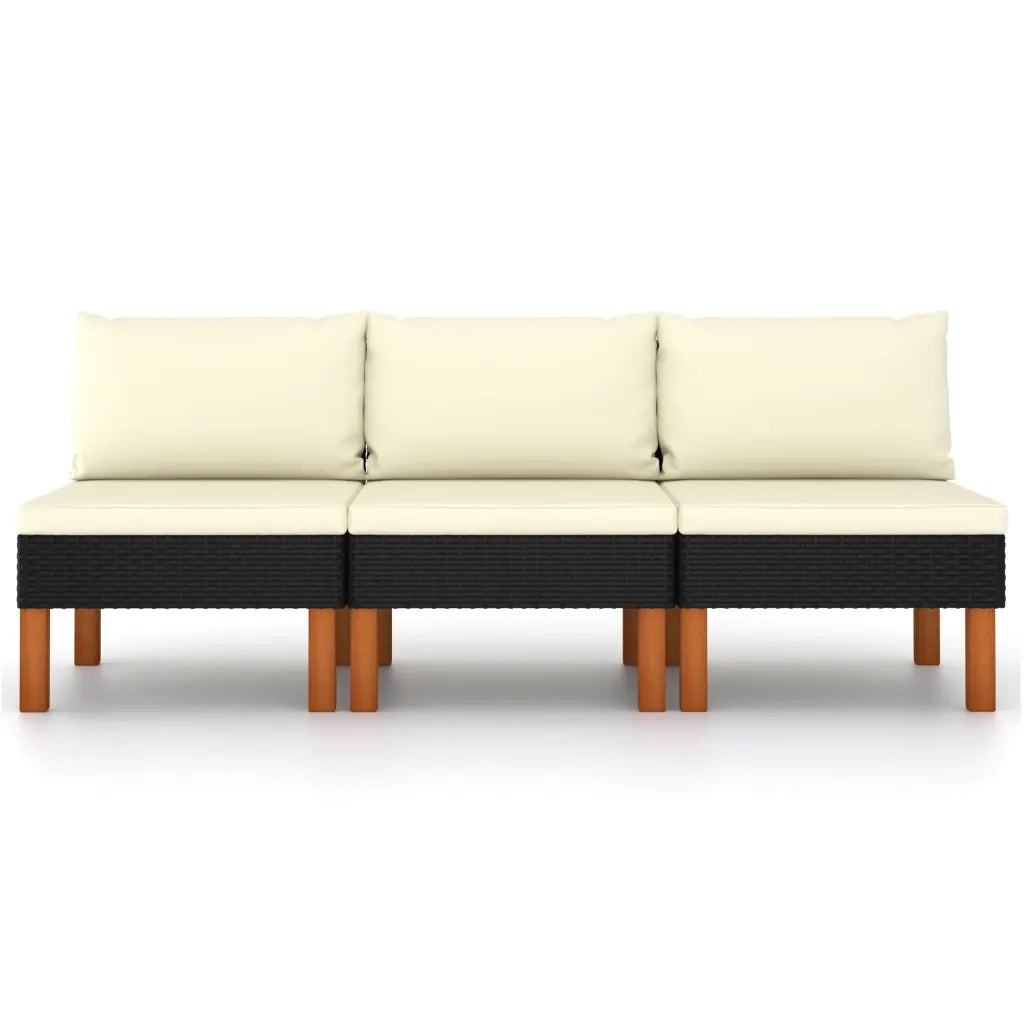 Poltrone Centrali 3 pz Polyrattan e Legno Massello di Eucalipto cod mxl 68982