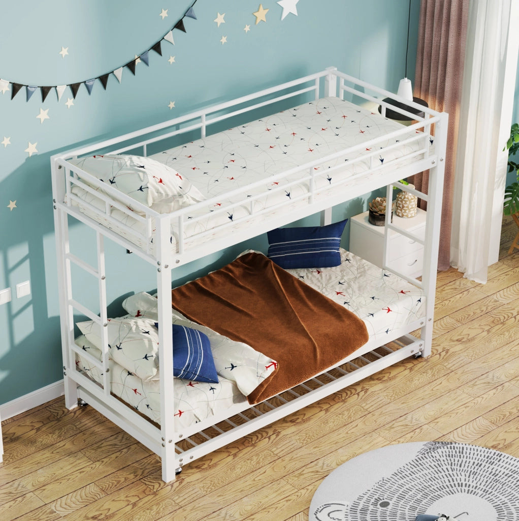 Letto a castello 90x200 cm; con letto estraibile; metallo; bianco