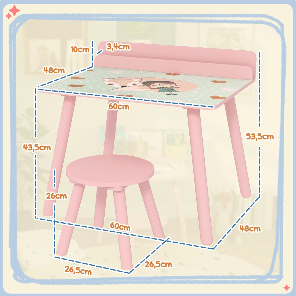 Tavolo e sedie bambini con porta-libri ¨C zephmum ¨C rosa, orsetti, 3-8 anni