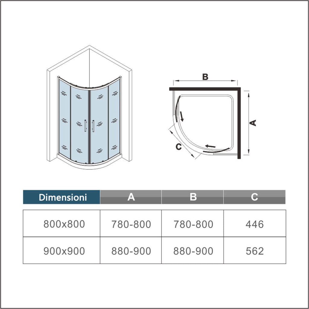 Box Doccia Semicircolare 80X80 cm Porte Scorrevoli Vetro Temperato 6 mm Trasparente Anticalcare Oro Spazzolato 190 cm