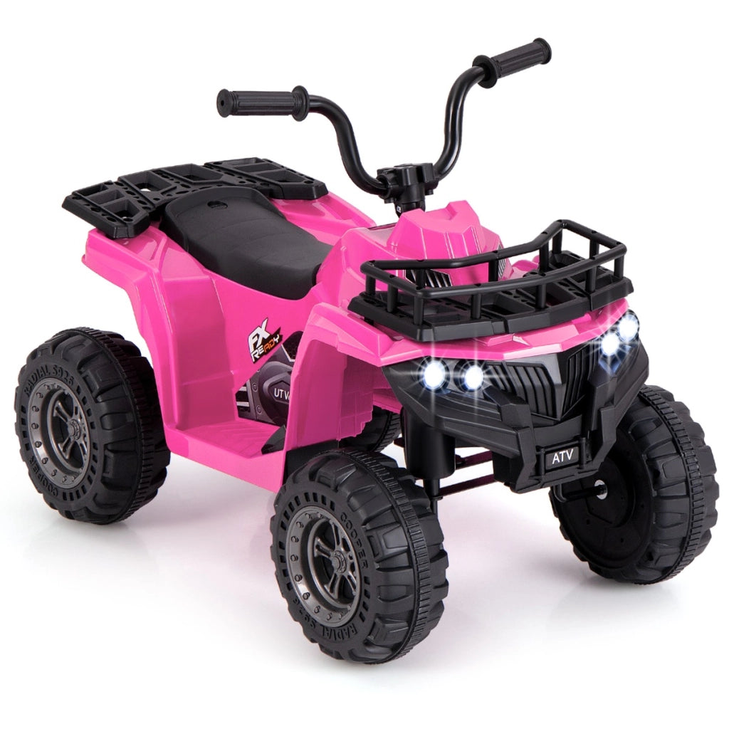 Atv per bambini elettrico quad 4 ruote 6v con avvio a pulsante, Atv per bambini con pneumatici tread e fari led Rosa-Macchinine giocattoli