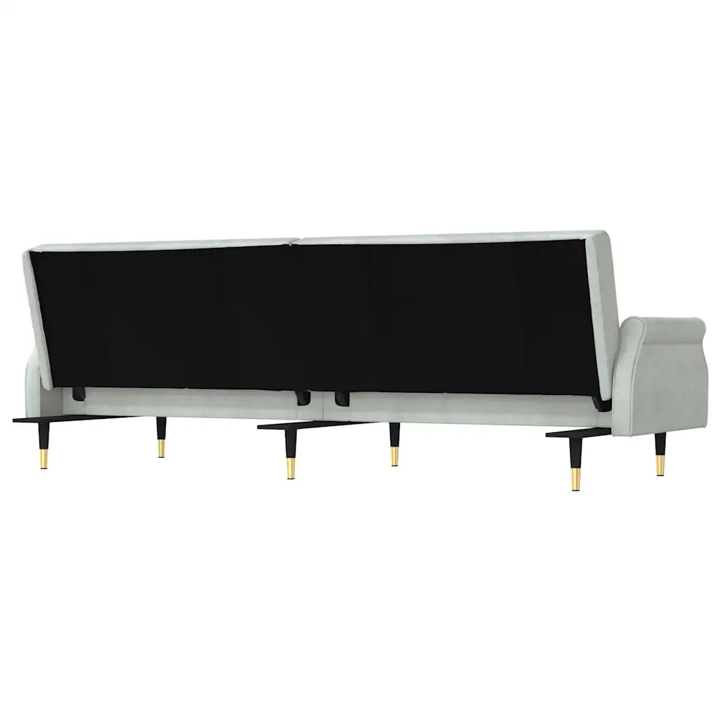 Divano Letto con Cuscini Grigio Chiaro in Velluto 351857