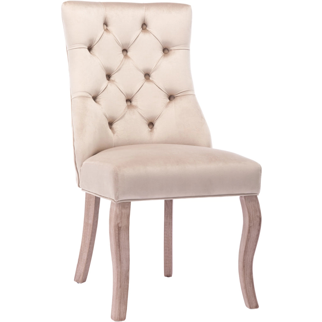 Sedia da Pranzo con Schienale Alto in Velluto Beige e Gambe in Legno Massello ¨C Xylo ¨C Set 2 Pezzi