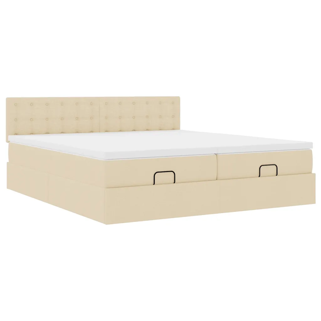 Struttura Letto Pouf con Materassi Crema 160x200 cm in Tessuto 3312034