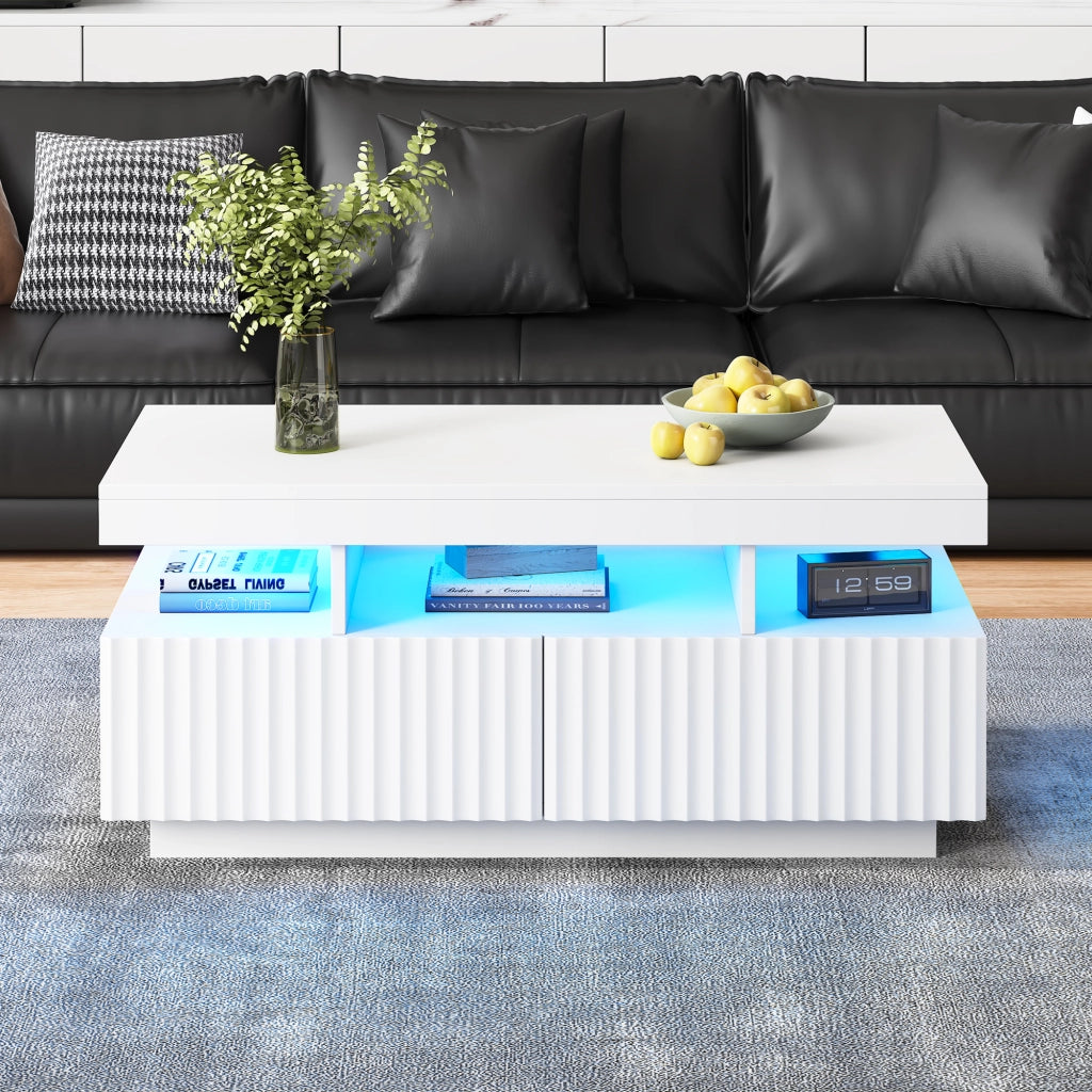 TAVOLINO DA SALOTTO 100 x 50 x 45 cm Bianco in truciolare con LED