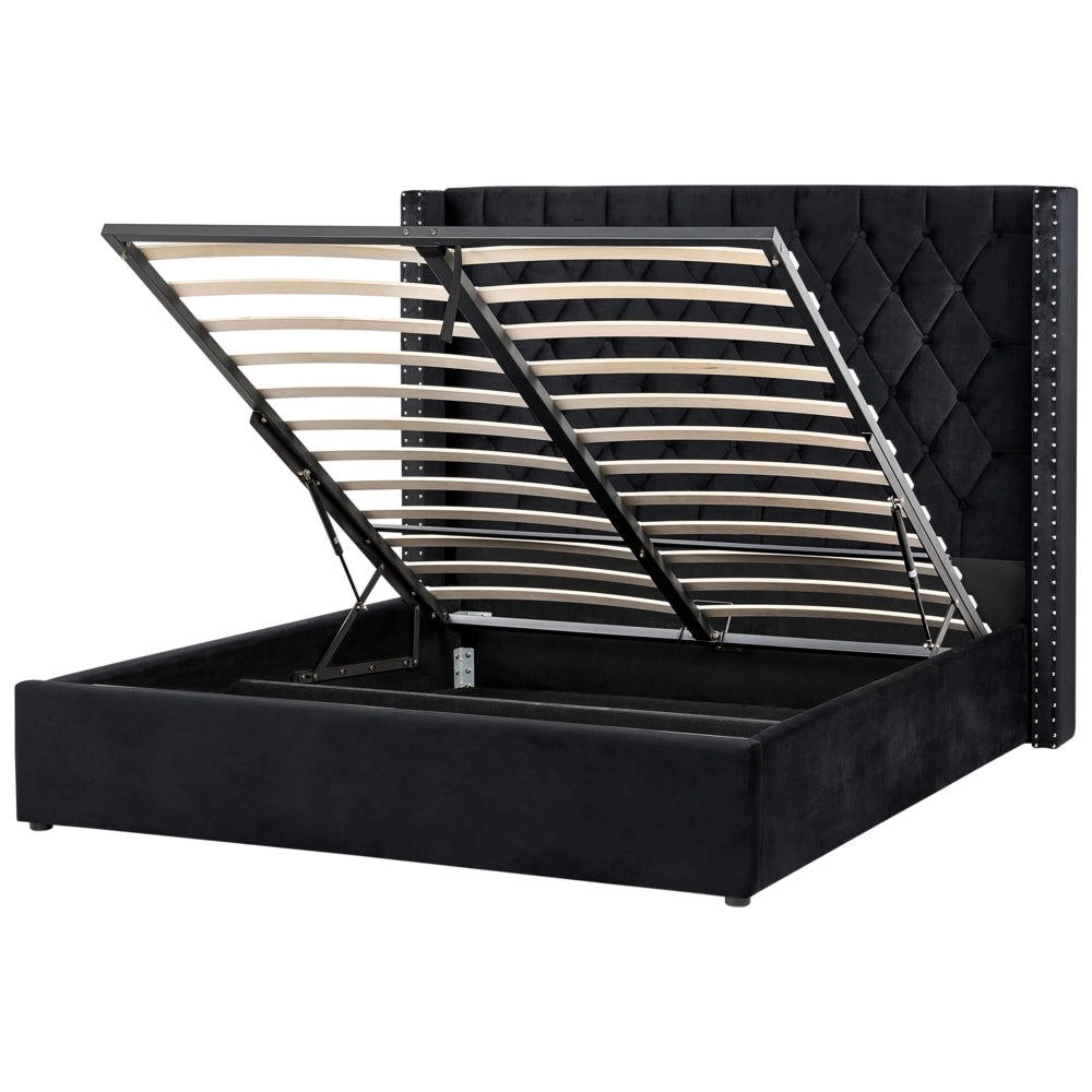 Letto contenitore velluto nero e argento 160 x 200 cm glamour elegante