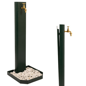 Fontana da Giardino Design a Colonna Ovale Rubinetto in Ottone e Base con Ciottoli Verde