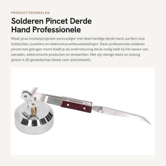 Pincetto per saldatura professionale con terza mano - bianco - per hobby e sieristica - per elettronica - con mandibola curva