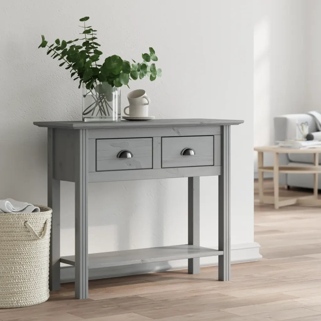 Tavolo Consolle BODO 91x35x74 cm Legno Massello Pino Grigio 355073