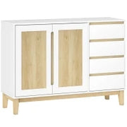 Credenza con 2 porte e 4 cassetti, con scaffale regolabile, 120 x 40 x 86 cm, Bianco e rovere