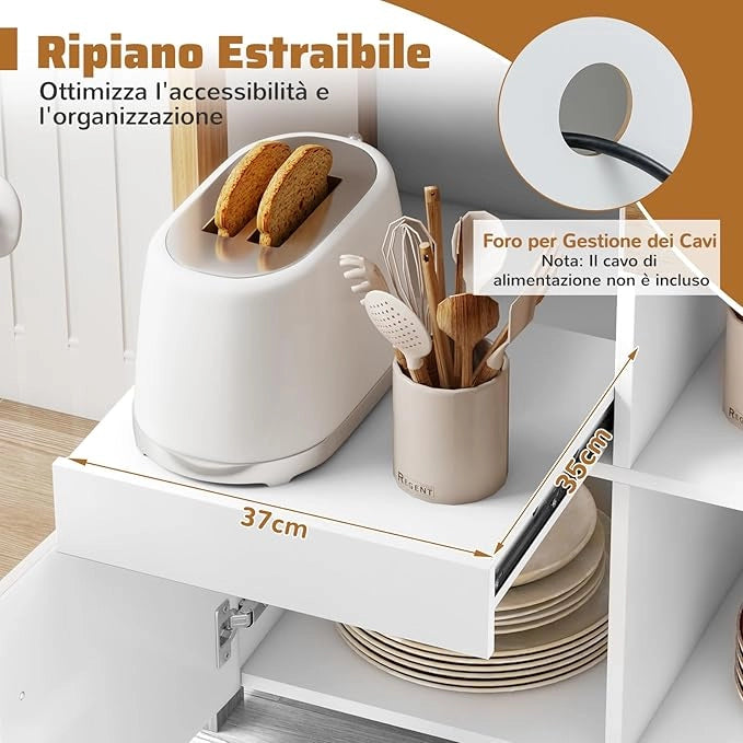 Credenza da Cucina, Mobile Moderno con Cassetto, Ripiano Estraibile e 2 Ante, Credenza Salvaspazio in Legno per Sala da Pranzo, Soggiorno, Camera da Letto e Appartamento, 82 x 40 x 81 cm