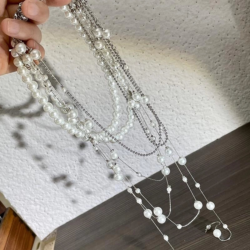 Collana con nappe sovrapposte in gypsophila, collana vintage multistrato con perle, regalo di Natale o di compleanno.