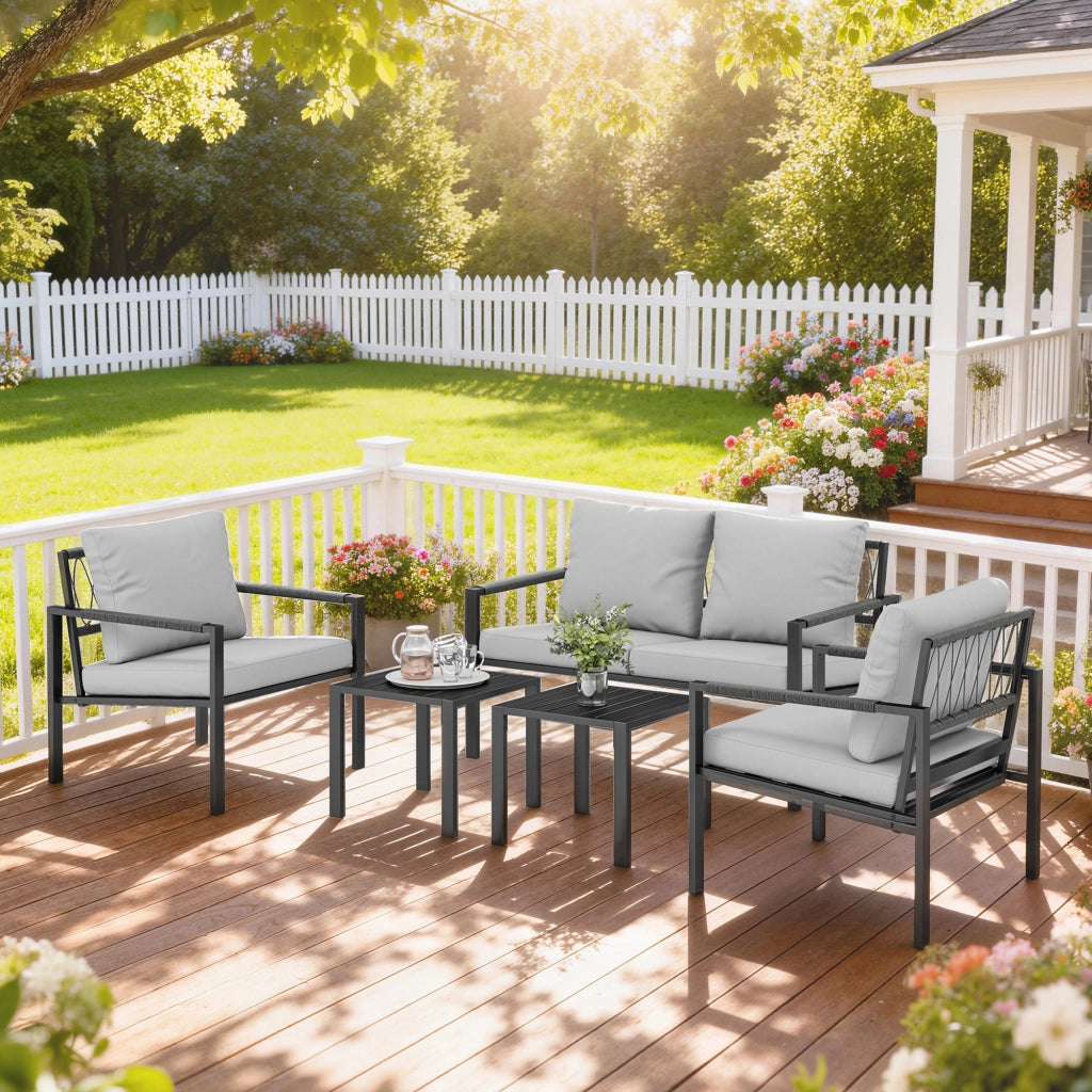Set divano da giardino con tavolino ¨C Zephmum ¨C PolyRattan grigio chiaro 4 posti