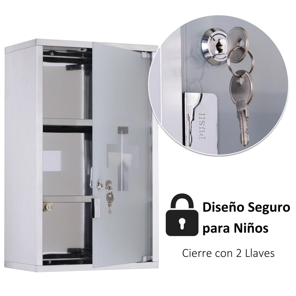 Armadietto Pronto Soccorso ¨C Minimal ¨C Acciaio Inox 3 Ripiani Parete con Serratura