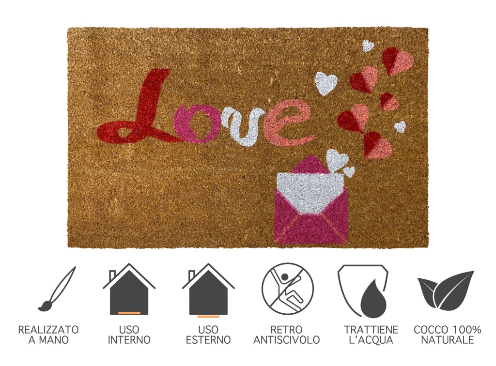 Zerbino Ingresso Casa In Fibra Di Cocco Con Base In Pvc  Love